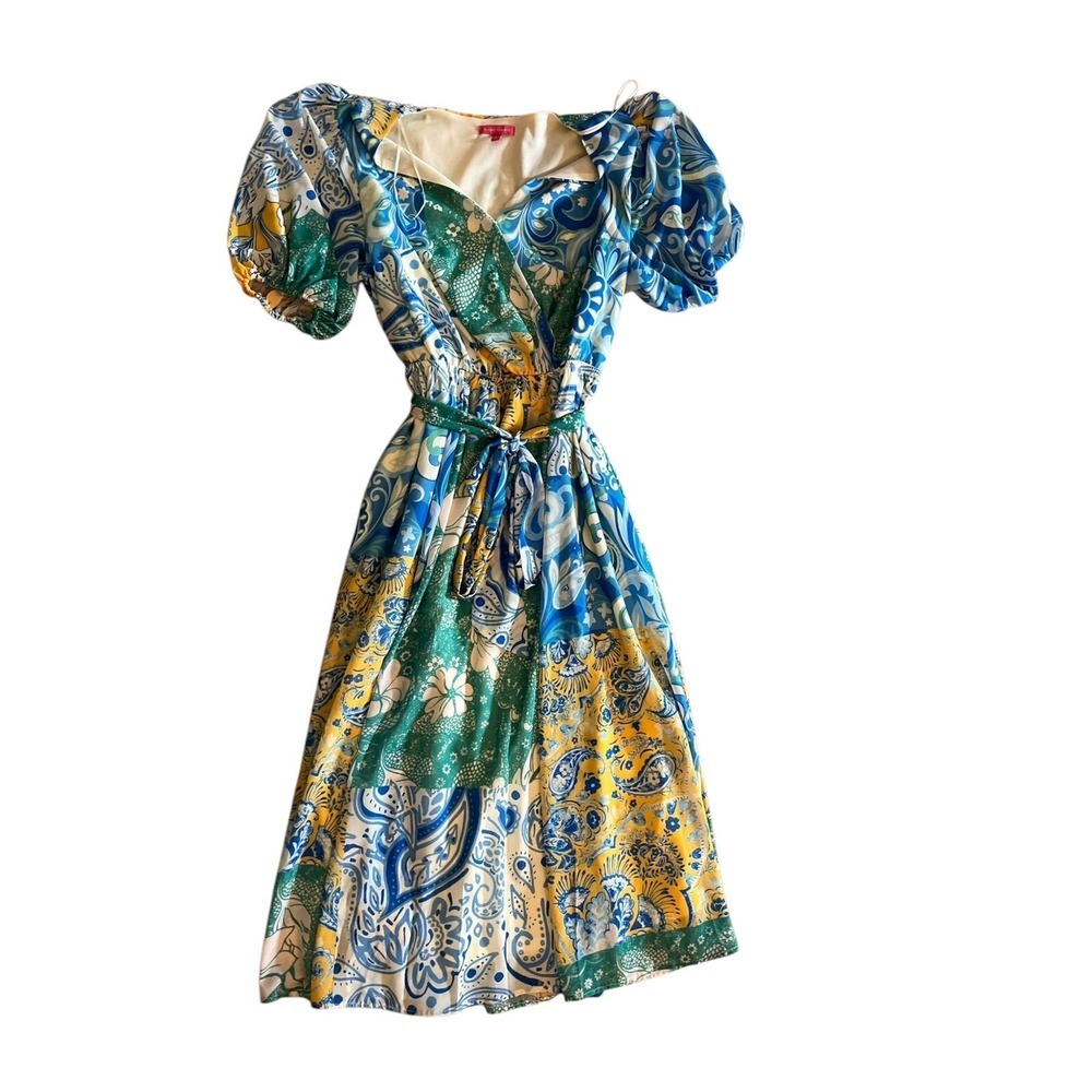 Flying‎ tomato Midi Dress , puff sleeve vibrant paisley and floral print,